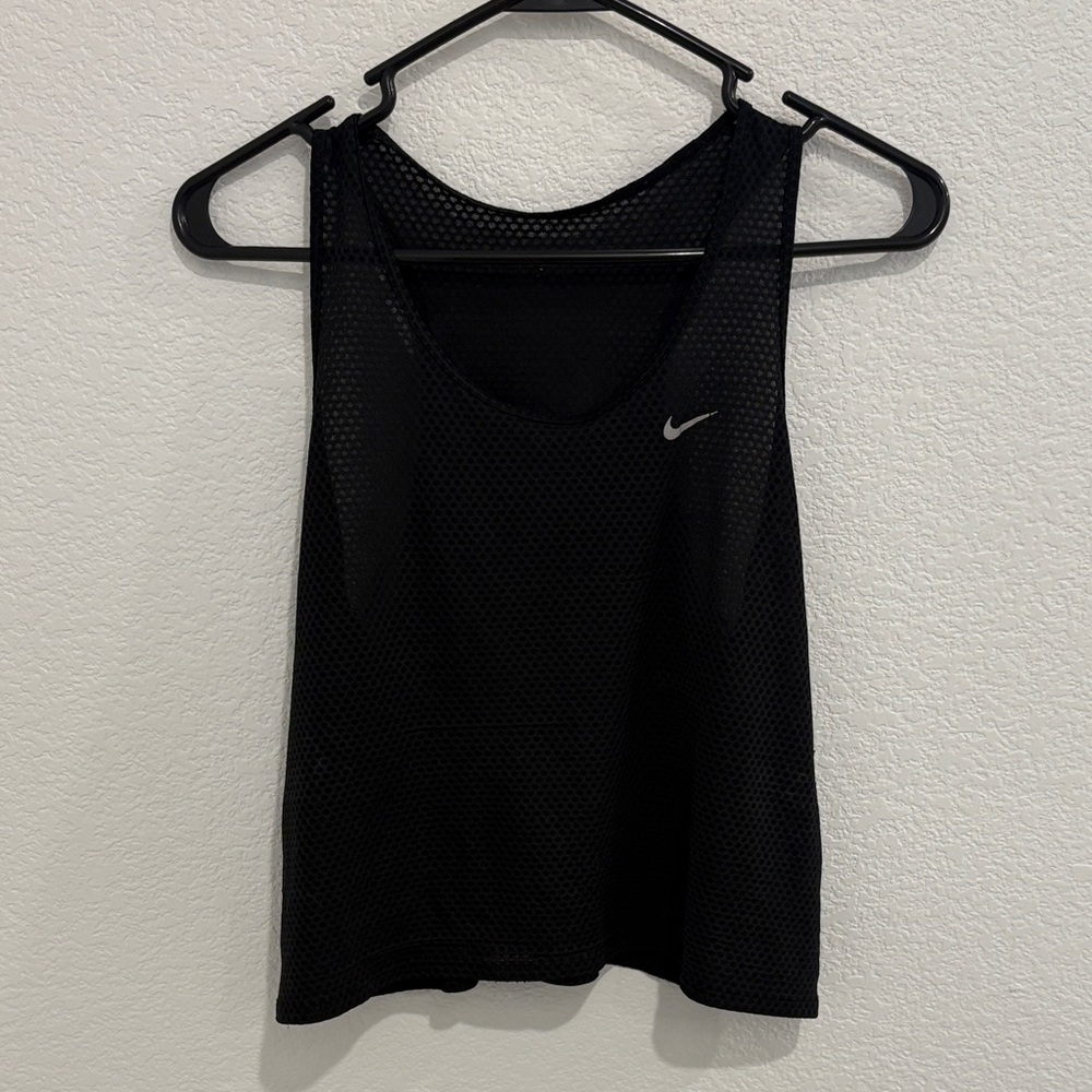 Nike Women's Black Mesh Tank Top with White Logo
